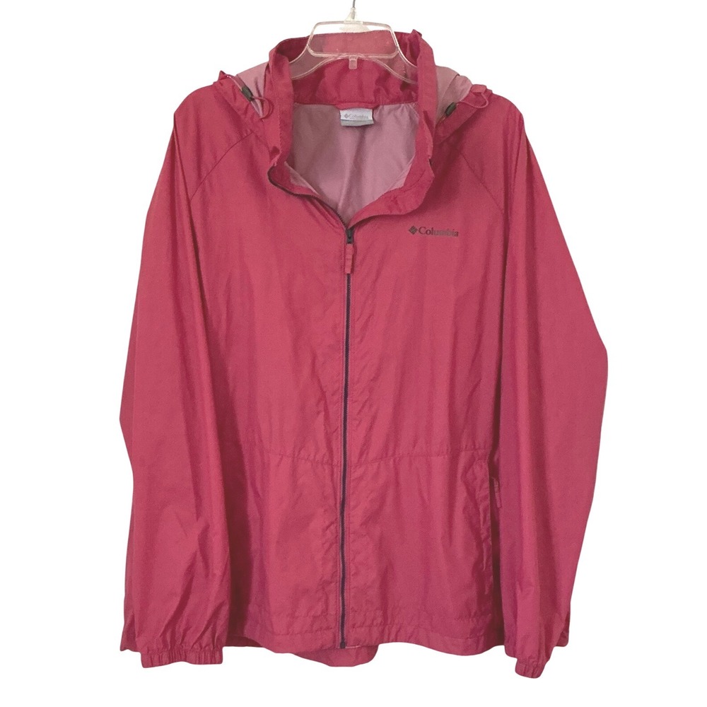 Columbia Womens 2X Pink Hooded Windbreaker Jacket Full Zip Lightweight XV0760
